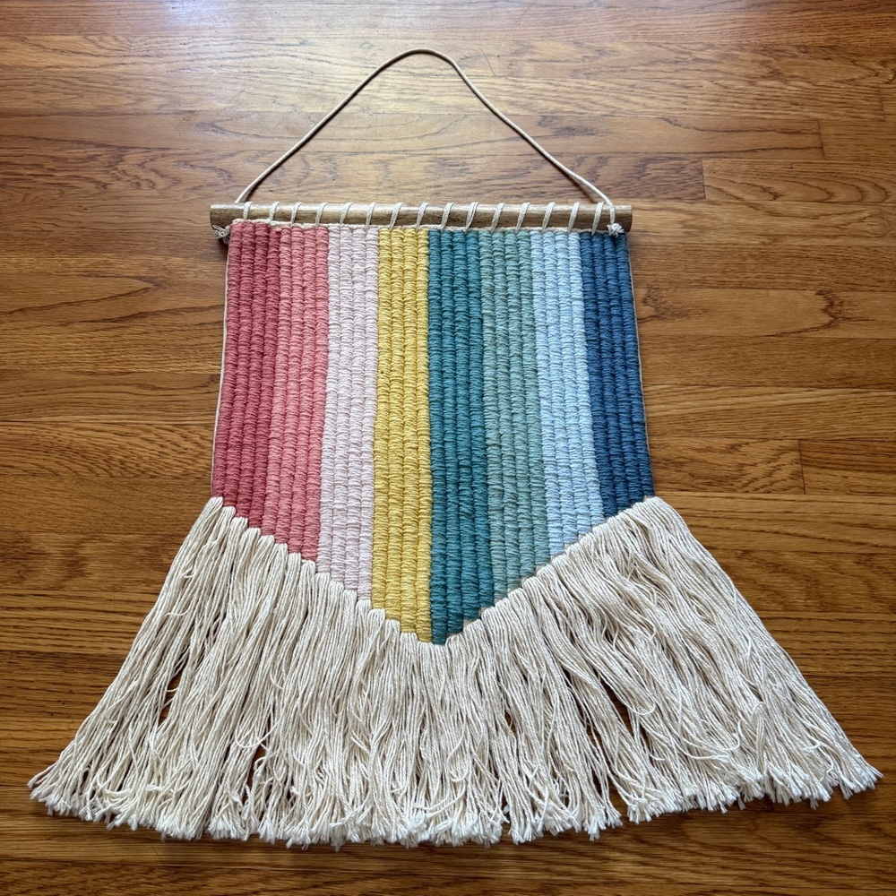Crate and barrel rainbow macrame boho wall hanging